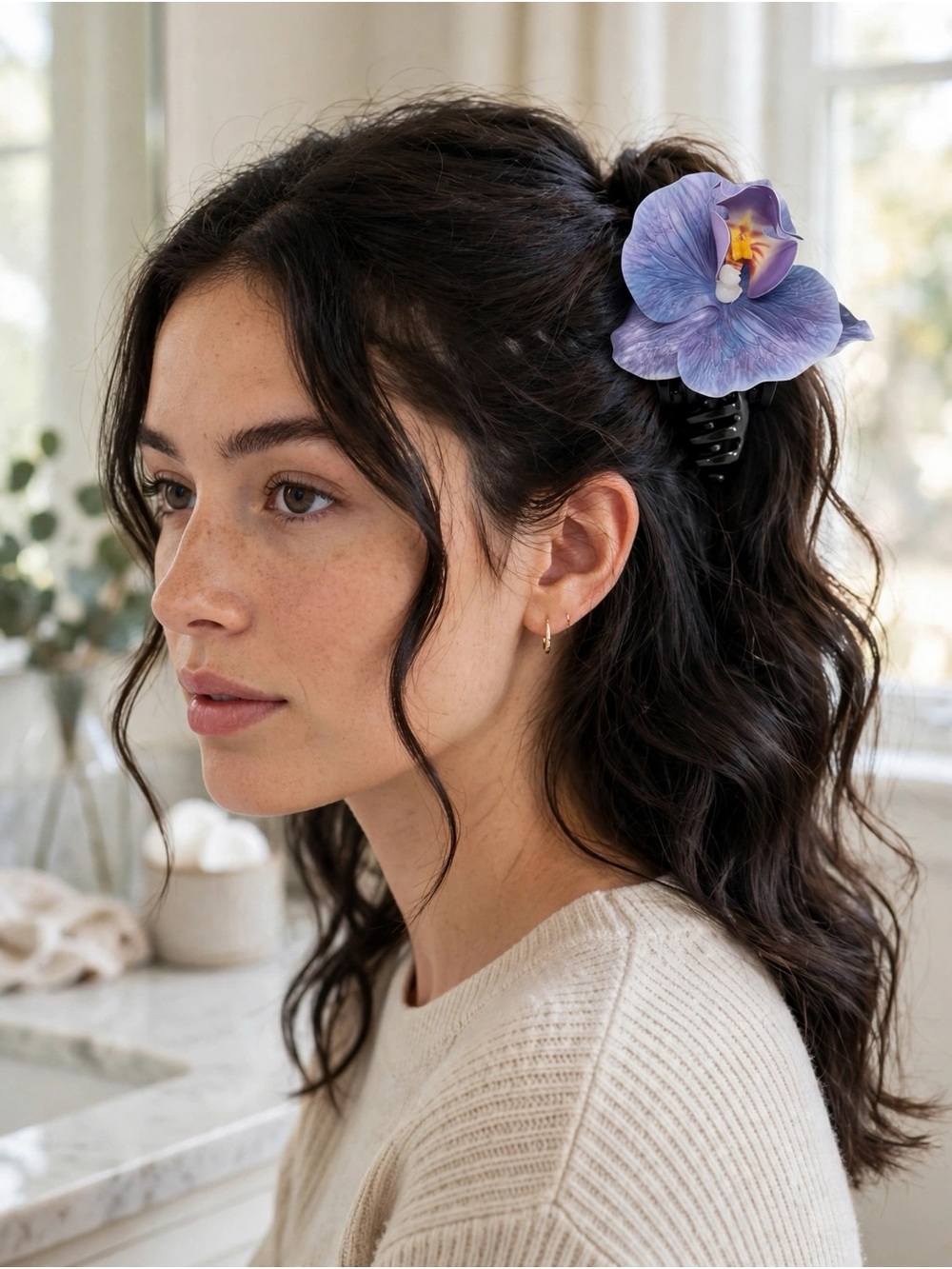 Purple Orchid Flower Claw Clip